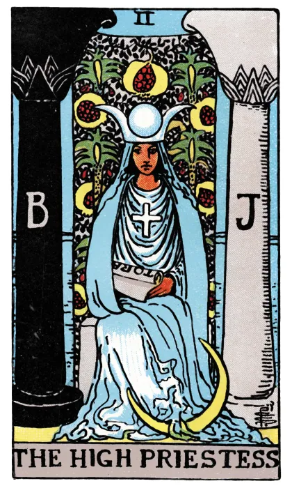 The High Priestess tarot card from a Rider-Waite-Smith-style deck