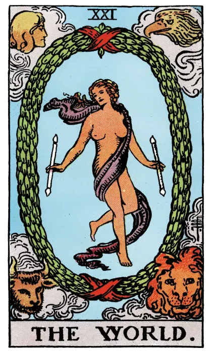 The World tarot card from a Rider-Waite-Smith-style deck