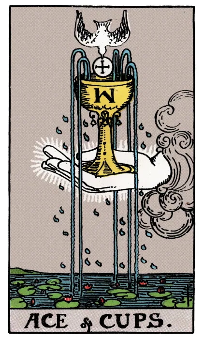 Ace of Cups tarot card from a Rider-Waite-Smith-style deck