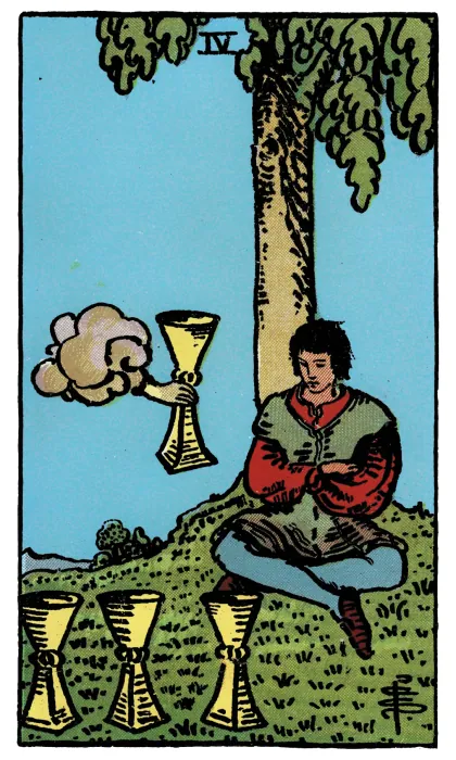Four of Cups tarot card from a Rider-Waite-Smith-style deck