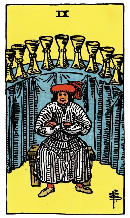 Nine of Cups tarot card from a Rider-Waite-Smith-style deck